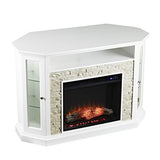 SEI Furniture Redden Faux Stone Corner Convertible Electric Fireplace with Media Storage, New Fresh White SEI Furniture