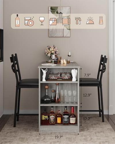 GarveeHome Extendable Bar Table Set for 2, 16 in Wide Cushions for Comfortable Seating, Bar Table and Chairs Set, Suitable for 2-4 People, Sturdy and Durable New Choice, Gray GarveeHome