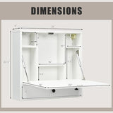 IFANNY Folding Wall Desk, Wood Wall Mounted Desk with Storage Drawer and Shelves, Fold Down Wall Mount Laptop Desk, Corner Floating Desk for Small Spaces (White) IFANNY