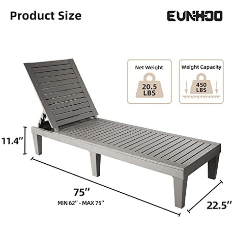 EUNHOO Outdoor Chaise Lounge Set of 2, Adjustable Pool Lounge Chair with 5 Positions Backrest, Waterproof Sun Loungers for Garden Pool Beach Patio Deck Sunbathing EUNHOO