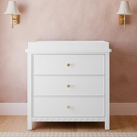 Graco Sasha 3-Drawer Chest with Changing Table Topper (White) – GREENGUARD Gold Certified, Nursery Bedroom Wood Chest with Spacious Storage, Interlocking Drawer System, Pre-Installed Tracks Graco