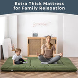 MAXYOYO 6" Extra Thick Japanese Floor Mattress Futon Mattress, Foldable Tatami Pad for Adults, Roll Up Floor Bed for Guest Room Bedroom RV, Green, Queen MAXYOYO