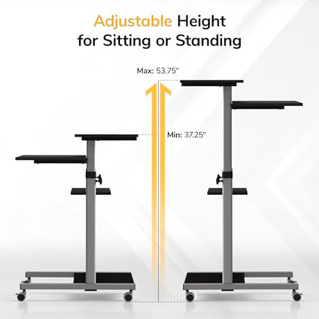 Mount-It! Mobile Computer Cart with Monitor Mount for Screen up to 32", Portable Desk on Wheels, Rolling Laptop Stand Teachers, Office, Classroom, Rise up to 53", Projector, Podium, Keyboard Tray Mount-It!