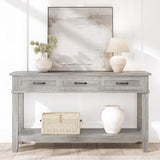 GarveeHome Entryway Table, Console Table with 3 Storage Drawers, 3 Tier Farmhouse Wooden Sofa Table, Hallway Tables for Entryway, Living Room-Grey GarveeHome