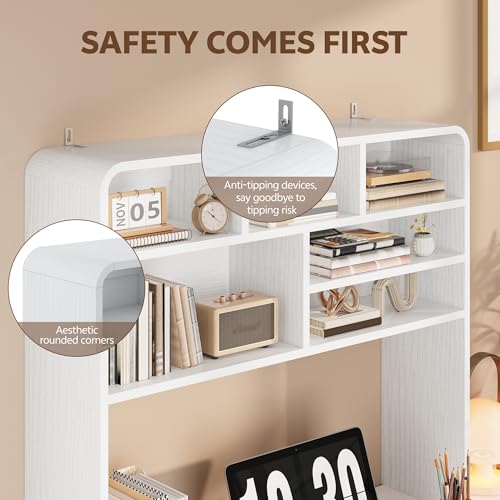 Homiflex 5-Tier Desk Shelf, 37.4''W Desktop Bookshelf for Computer Monitor, Desktop Organizer Shelf Storage Rack with 6 Cubbies, 5-Level Desk Hutch Display Rack for Home, Office, Dorm, Vanity, White Homiflex