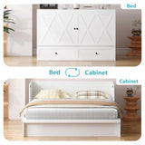CECER Queen Size Murphy Bed with Tri-Folding Mattress，Murphy Bed with Charging Station and Two Large Storage Drawers for Small Spaces/Bedroom（White）-Mattress Include CECER