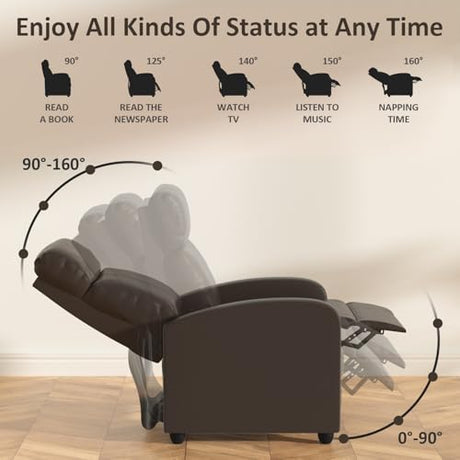 MKDLUFEI Massage Recliner Chair, Single Sofa Chair with Remote Control, Adult Chair Recliner, Living Room Recliners with Pu Leather Push Back Backrest, Brown MKDLUFEI
