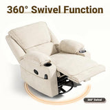 Culect 360° Swivel Rocker Recliner Multi-Functional Nursing Chair with Heating and Massage, Manual Recliner Chair with Cup Holders, Lazyboy Recliner Chair for Living Room and Bedroom, Beige Chenille