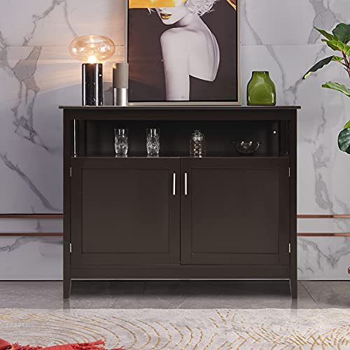 Costzon Buffet Cabinet, Wooden Sideboard with 2 Doors, Adjustable Shelf, Accent Coffee Bar Cabinet, Kitchen Storage Cabinet for Living Room, Dining Room, Hallway