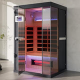 OnxyEdge 2-Person Full Spectrum Infrared Sauna, Himalayan Salt Rocks Plus 12 * 12" Red Light Therapy & 2 Built-in Speakers, 2000W - 120V Indoor Hemlock Dry Sauna with Dual LED Controls for Home & Gym EXTRAFEIN