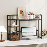 Marbrasse Desk Shelf with Drawer, 40" Desk Hutch for Computer Monitor, Wooden Desktop Bookshelf Storage Rack for Home Office Dorm - Dark Brown Marbrasse