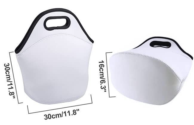 6pcs Sublimation Blank Lunch Bag Set 11.8x11.8in Tote Bag +Flatware Bag Reusable Insulated Thermal Food Case with Zipper for Heat Press Transfer Printing (white front + white back + black bottom) QOMOLANGMA