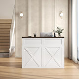 Epecoya Tall Reception Desk with Counter, 47-Inch Modern Front Desks, Unique Barn Door Home Design Office Table Retail Counter for Checkout, Lobby, Beauty Salon, White Epecoya