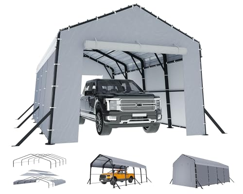 Jocisland 12x20x10.5 FT Heavy Duty Metal Carport, All-Weather Car Canopy with Waterproof Removable Sidewalls, Galvanized Steel Roof & Reinforced Base, Car Shelter for Cars, Boats, Trucks Jocisland