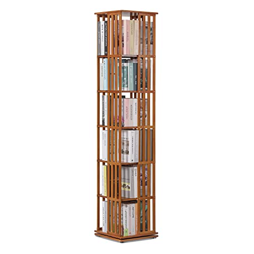 MoNiBloom 360° Rotating Tall Bamboo Bookshelf - 6-Tier Corner Storage Organizer for Home and Office, Brown - WoodArtSupply