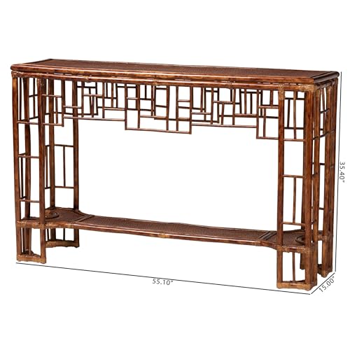 Bali & pari Tahlia Marbled Tortoise Natural Rattan Console Table - Handcrafted Wicker Accent Table with Coastal Boho Style bali & pari