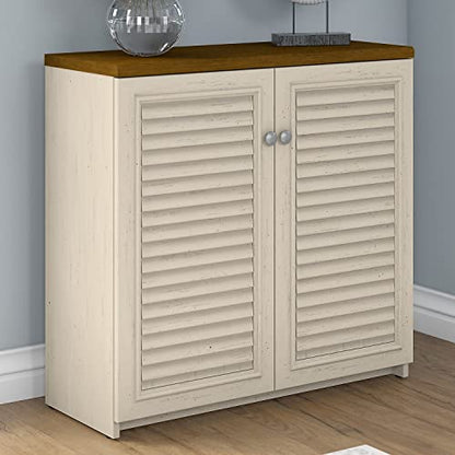 Bush Furniture Fairview Small Storage Cabinet with Doors, Antique White/Tea Maple (WC53296-03) - WoodArtSupply