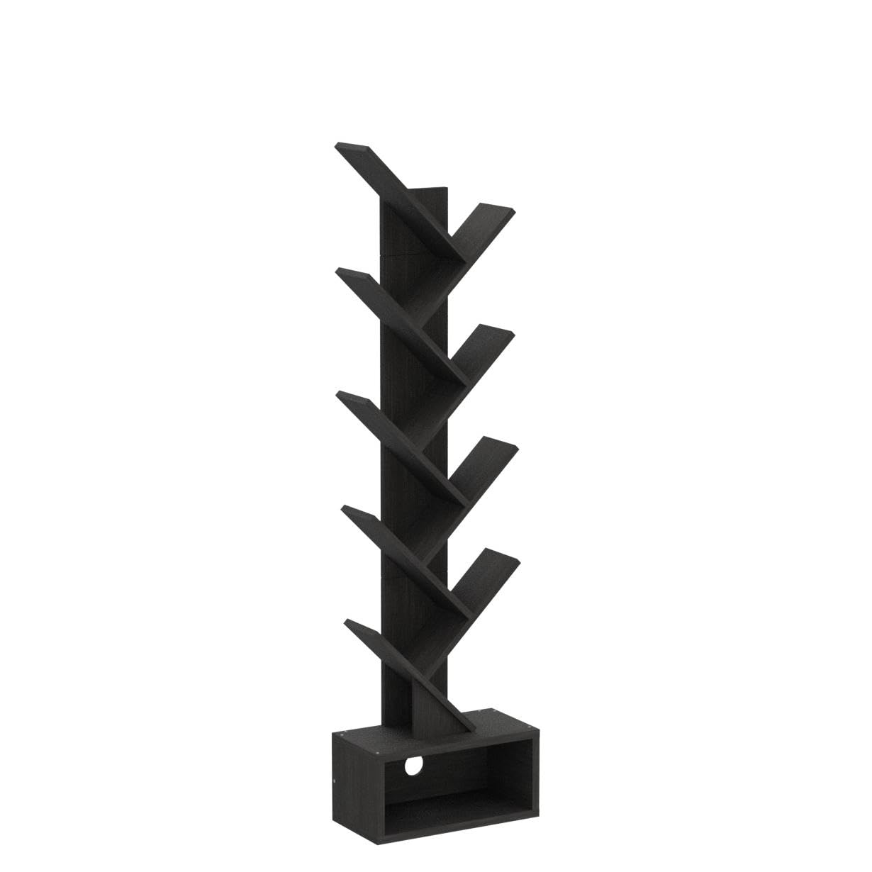 Tajsoon 9-Tier Black Tree Bookshelf with Drawer – Modern Home Storage Solution - WoodArtSupply