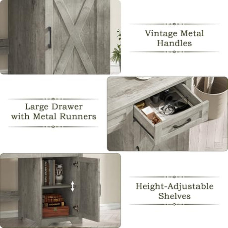 Vabches Farmhouse 51" Executive Desk,Computer Desk with Drawers and Storage Cabinet, Workspace for Home Office and Study.Grey Vabches