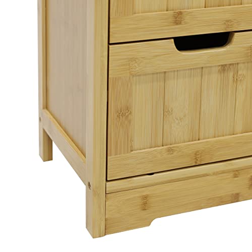 MUPATER Small Storage Cabinet Bamboo with 4 Drawers and 1 Cupboard, Freestanding Compact Floor Towel Cabinet Bamboo for Laundry Room, Entryway and Bedroom, Natural