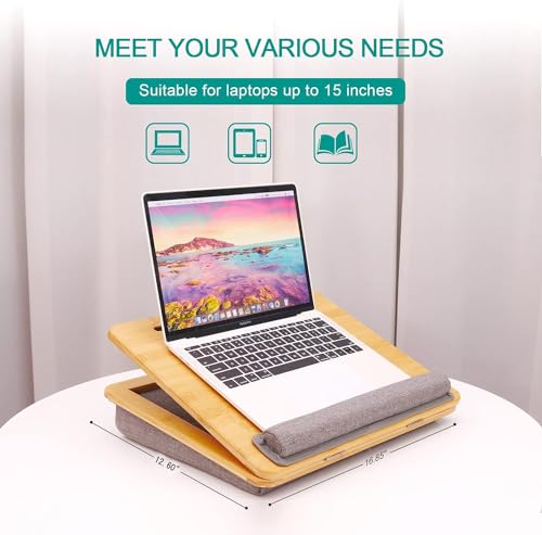 Laptop Desk, Angle Adjustable Lap Desk with Cushion, COIWAI Laptop Stand with Tablet Phone Holder, Portable Table Bed Tray, Bamboo Lapdesk for Laptop, Home Office Couch Notebook Book Bamboo - WoodArtSupply