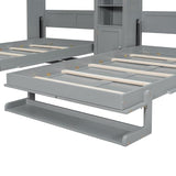 Aiuyesuo Dual Twin Size Wall Murphy Beds with Cabinets and Shelves, Pinewood Murphy Beds Frame with Convertible Shelf-Legs and Central Storage Unit for Guest Room, Bedroom, Home, Office (Gray-JU15) Aiuyesuo