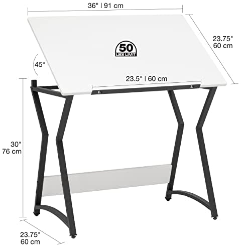 SD STUDIO DESIGNS Hourglass 2 Pc Craft Center-36 W x 23.5" D Angle Adjustable Drawers, Stool Included Drafting, White-Table - WoodArtSupply