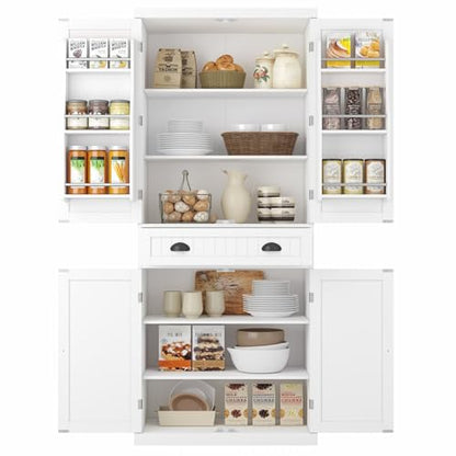 Function Home Tall Storage Cabinet, 64" Narrow Bathroom Cabinets, Freestanding Kitchen Pantry with Door Storage Shelves, Wooden Slim Floor Cabinets for Kitchen Dining Living Room, White - WoodArtSupply