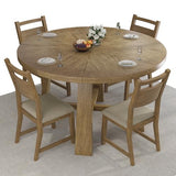 Jocisland Round Solid Wood Dining Table Set for 4, 5-Piece Mid-Century Kitchen & Dining Room Furniture with Padded Chairs, Space-Saving Design, Radial Grain Finish, Easy Assembly Jocisland