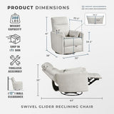 Lexicon Upholstered Swivel Recliner Chair - 360 Swivel Accent Chair Nursery Glider, Manual Recliner with Pull Handle, Microfiber, 2 Pillows, Easy Pull-Handle for Living Room/Bedroom/Apartment, Beige