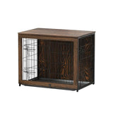 Megidok Wooden Dog Crate Furniture with Cushion,Medium Dog Crate End Table with Tray, Double Doors Kennels Indoor (32" L*22" W*26" H, Rustic Style) Megidok
