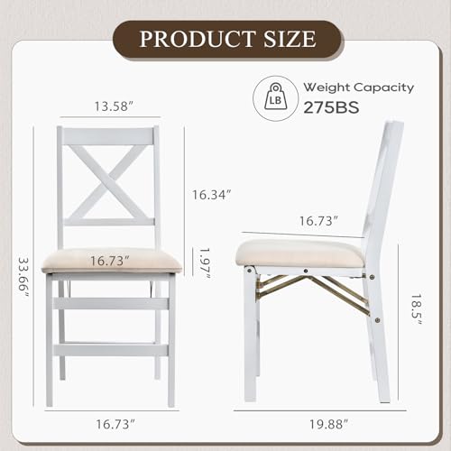 COLAMY Folding Dining Chairs Set of 6, Foldable Chairs with Padded Seats, Wood Folding Dining Room Chairs for Dinner, Kitchen, Party, Camping, White COLAMY