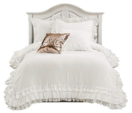 Lush Decor Ella Ruffle Lace Comforter, 2 Piece Set, Twin, Ivory - Cute Comforter - Twin Bedding Set - White Bedding - Coquette Decor - White Lace Trim - Ruffle Trim Lush Decor