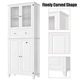 FACBOTALL 76'' Kitchen Pantry Storage Cabinet, Pantry Cabinet, Freestanding Kitchen Cupboard with Large Drawer, Doors, and Adjustable Shelves for Dining Room, Living Room, Laundry, White FACBOTALL