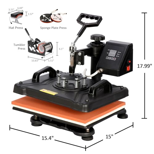 SUPER DEAL 5 in 1 Heat Press Machine, 12" x 15" 360-degree Rotation Quality Industrial Digital Heat Transfer Machine Combo for Hat Mug Plate Cap T-Shirt 110V, Black SUPER DEAL