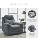 Signature Design by Ashley Mindanao Contemporary Leather Match Upholstered Power Recliner with Adjustable Headrest, Gray Signature Design by Ashley