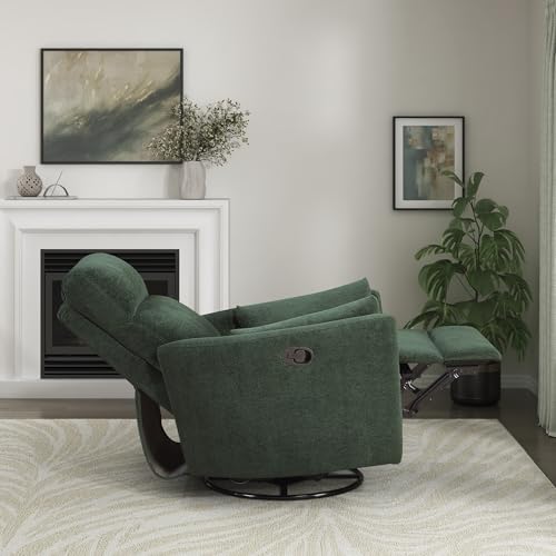 Lexicon Modern Swivel Glider Recliner Chair - Quiet 360 Swivel Chair, Durable Microfiber Upholstered, 2 Pillows, Manual Reclining for Living Room, Small Spaces, Nursery, Apartment, Bedroom, Green