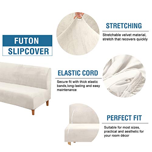 H.VERSAILTEX Real Futon Cover Armless Sofa Covers Sofa Bed Covers Stretch Futon Couch Cover Sofa Slipcover Furniture Protector Thick Soft Fabric Form Fitted Stay in Place, Ivory H.VERSAILTEX