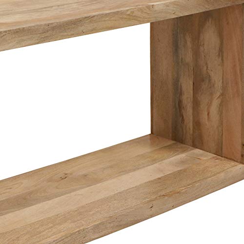 The Urban Port 52-Inch Cube Shape Mango Wood Console Table with Bottom Shelf - WoodArtSupply