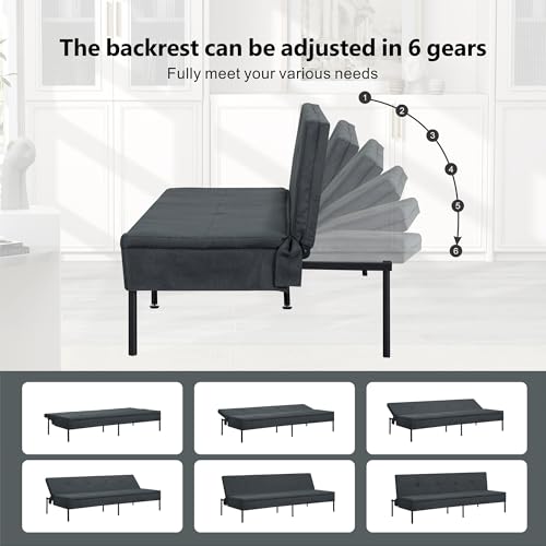 Anwick Modern Fabric Sofa Bed Futon,Convertible Sleeper Bed Folding Couches with 3 Reclining Angles,Split Back 69" Small Recliner Loveseat for Living Room Apartment Office (Grey, 69") Anwick