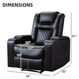 CANMOV Electric Power Recliner Chair Set of 2, Breathable Leather Home Theater Seating with Hidden Arm Storage, Power Recliner Chair for Living Room with USB Ports and Cup Holders,Black