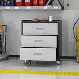 BIZOEIRON Metal Storage Cabinet with Wheels, Rolling Tool Cabinet, Garage Storage Cabinet with 3 Drawer for Tools, Assembly Required (Black/Grey) BIZOEIRON