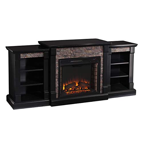 Gallatin Faux Stone Electric Fireplace w/ Bookcases Furniture HotSpot
