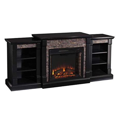 Gallatin Faux Stone Electric Fireplace w/ Bookcases Furniture HotSpot