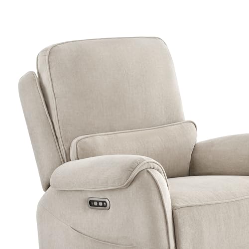 Watson & Whitely Power Recliner Chair W 3-Level LED Night Light, Swivel Glider Nursery Rocking Chair W Lumbar Pillow for Living Room, Oeko-TEX & FSC Certified, Fabric Sand