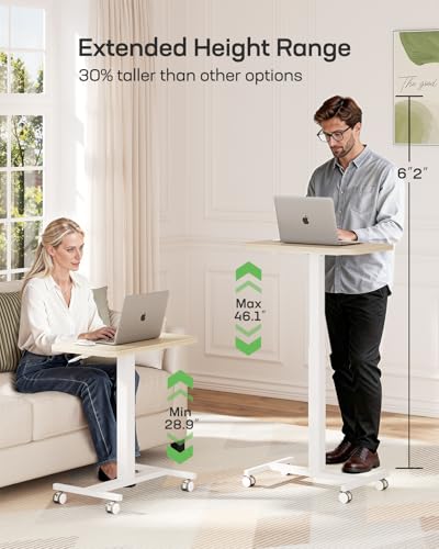 Marsail Mobile Standing Desk, Wider Height Adjustable Computer Desk, Rolling Sit Stand Desk with 4 Lockable Wheels, Ergonomic Desk for Home Office and Classroom, Natural Marsail