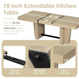 Merax Farmhouse Wooden Dining Set of 6, 78.1 Inch Extendable Kitchen Dining Table, Upholstered 4 Chairs with Backrest, Bench with Cushion, Easy Assemble, Natural Merax