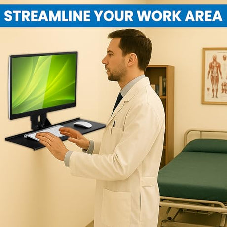 Mount-It! Monitor and Keyboard Wall Mount with VESA Keyboard Tray | Adjustable Computer Wall Desk with Mouse Platform | Space-Saving Ergonomic Stand-Up Workstation for Home Office | Fits 75x75, 100x100 VESA Mounts Mount-It!