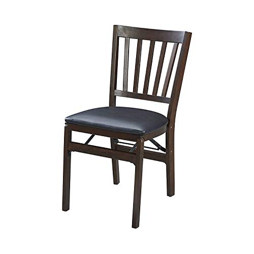 MECO Stakmore Premium Solid Wood Dining Table Compact Folding Chair Set with Fabric Padded Upholstered Seat, Espresso/Black (Set of 2) MECO