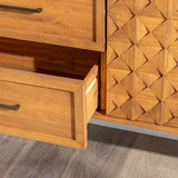 Walker Edison Deluca Boho Solid Wood 2 Door Sideboard with Prism Detail, 58 Inch, Caramel Walker Edison